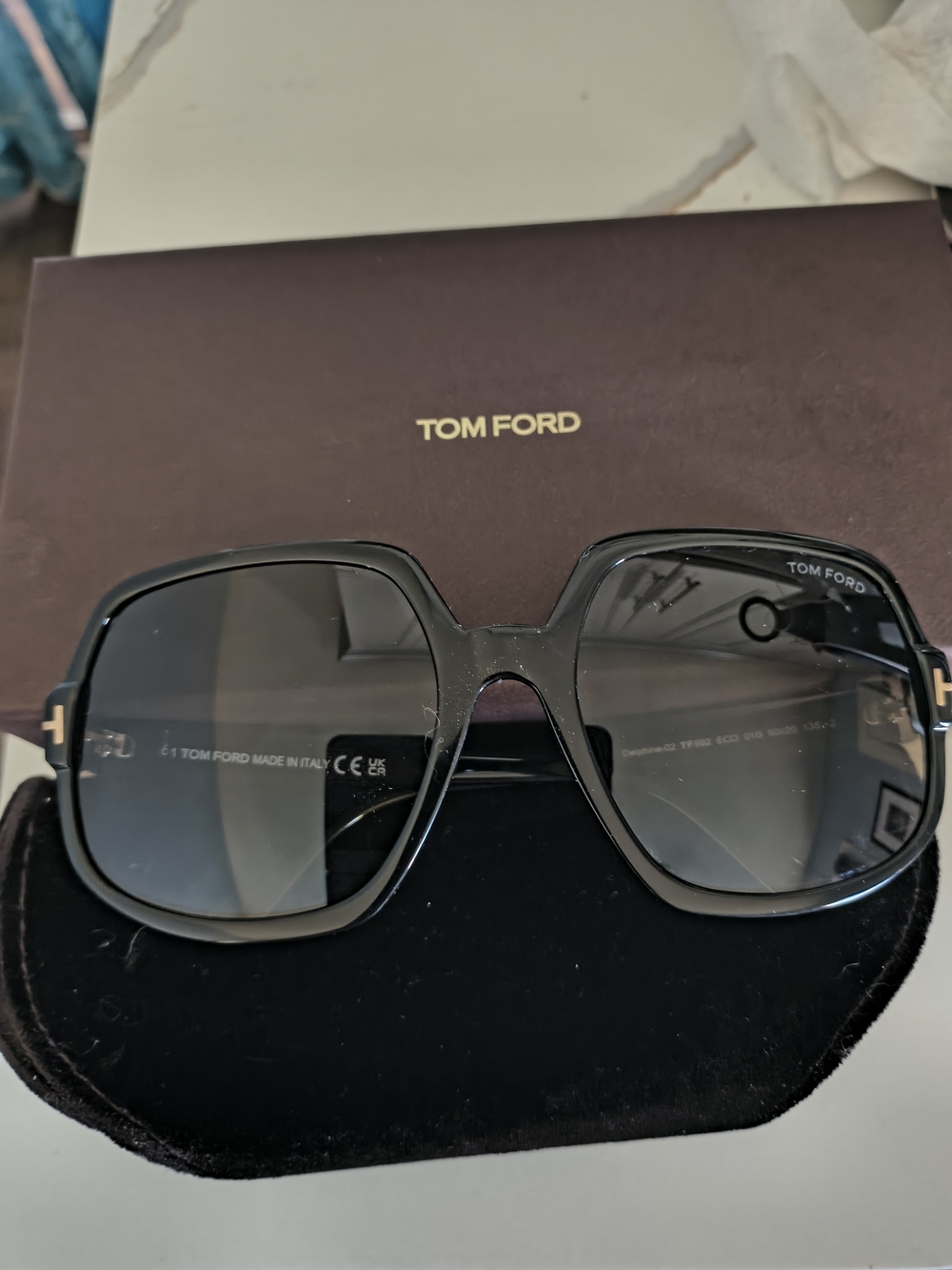 Tom Ford Women’s Black Square Oversized Sunglasses with Gold Accents